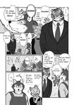  anthro blush canine cat children clothing comic dialog english_text eyewear feline glasses greyscale jacket japanese_text male mammal maririn monochrome muscles necktie school shirt suit text tiger translated wolf young 