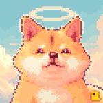  animal_ears animal_focus animal_nose artist_logo body_fur closed_mouth cloud cloudy_sky commentary dog dog_ears english_commentary halo kabosu_(dog) looking_at_viewer mixed-language_commentary no_humans outdoors pixel_art pixellquests real_life shiba_inu sky solo straight-on 