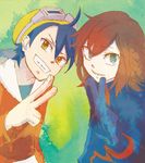  2boys brown_hair gloves gold_(pokemon) green_eyes hat jacket multiple_boys nintendo pokemon pokemon_(game) pokemon_hgss short_hair silver_(pokemon) smile teeth v visor yellow_eyes 