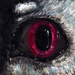 2024 absurd_res acrylic_painting_(artwork) ambiguous_gender anthro avali avian bird black_body black_fur black_sclera canvas_texture close-up eye_shot feathers fur fyr_(fenrir784) hi_res looking_at_viewer maleherm_(lore) painting_(artwork) purple_eyes solo traditional_media_(artwork) white_body white_fur woronyonok