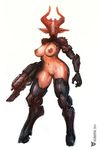  adult anthro big_breasts breasts female horn invalid_tag looking_at_viewer neurodyne nude plain_background prosthetics pussy robotic solo 