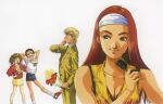  1980s_(style) 2boys 2girls age_difference alfred_izuruha alternate_universe bernard_wiseman blonde_hair blue_eyes breasts christina_mackenzie dating dorothy_(gundam) emblem flower formal good_end gundam gundam_0080 hairband key_visual mikimoto_haruhiko multiple_boys multiple_girls official_art promotional_art red_hair removing_eyewear retro_artstyle scan shorts size_difference suit sunglasses zeon 