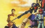  1980s_(style) 4boys amuro_ray beam_rifle blonde_hair brown_hair cloud dusk energy_gun gloves gundam gundam_zz helmet judau_ashta kamille_bidan key_visual looking_at_viewer mecha mikimoto_haruhiko mobile_suit mullet multiple_boys official_art promotional_art quattro_bajeena red_hair retro_artstyle robot scan science_fiction serious shield spacesuit traditional_media v-fin weapon zeta_gundam zeta_gundam_(mobile_suit) 