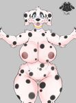 anthro big_breasts blue_eyes blush blushing_at_viewer body_hair breasts canid canine canine_ears canis clothed clothing collar curvy_figure dalmatian domestic_dog erect_nipples female fur fur_collar genitals hi_res huge_breasts mammal markings nipples pussy solo spots spotted_body spotted_fur sukibrillitos tongue tongue_out underwear underwear_only voluptuous voluptuous_anthro voluptuous_female wide_hips