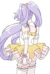  1girl a_(toitoitoioekk) armlet back detached_collar facing_away highres long_hair manaka_laala pretty_series pripara purple_hair ribbon simple_background skirt solo striped_clothes thighhighs twintails vertical-striped_clothes 