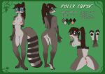  5_fingers absurd_res anthro anus areola biped blush breasts butt color_swatch english_text eyewear female fingers genitals gewitter glasses hair hi_res mammal model_sheet nipples open_mouth polly_lupin procyonid pussy raccoon solo tail text tongue tongue_out 