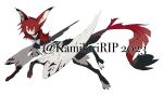  animal_ears artist_name black_tail bow bowtie dated expressionless highres kamikiririp monster multicolored_tail multicolored_wings original red_hair red_tail solo sphinx tail white_background wings yellow_eyes 