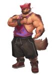  1boy :q animal_ear_headwear bara bare_pectorals beard blush boots borrowed_character brown_fur clothes_pull come_hither dog_boy facial_hair hairy hand_hair hat_over_eyes heart highres large_pectorals male_focus mr.knitted_hat_(john69tsuyoshi) muscular muscular_male mustache nipples original outstretched_hand pants pectorals pencil_mustache pink_beanie pink_tank_top presenting_sidepec reaching reaching_towards_viewer shirt_pull shorts solo standing strongman_waist tank_top thick_arm_hair thick_back_hair thick_beard thick_chest_hair thick_leg_hair tongue tongue_out track_pants very_hairy zoyu_(wuedti) 