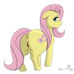  blue_eyes blush equine female feral filthy_perfection fluttershy_(mlp) friendship_is_magic fur hair horse mammal my_little_pony pegasus pink_hair plain_background pony pussy solo teats white_background wings yellow_fur 