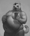  2023 anthro belly big_belly blep casual_nudity chubby-shark digital_media_(artwork) digital_painting_(artwork) double_chin electronics eyebrows featureless_crotch fingernails fingers grey_background greyscale hair hand_on_belly happy holding_object holding_phone laxim_(laximate) looking_at_viewer love_handles male mammal mink monochrome moobs mustelid musteline nails narrowed_eyes navel nude obese obese_anthro obese_male overweight overweight_anthro overweight_male phone portrait selfie shaded simple_background snout soft_shading solo standing thick_thighs three-quarter_portrait three-quarter_view tongue tongue_out true_musteline 