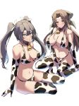  2girls absurdres animal_print bell bikini blush breasts brown_eyes brown_hair closed_mouth collarbone cow_print cow_print_bikini cow_print_gloves cow_print_thighhighs gloves green_eyes grey_hair grin hair_ribbon highres jintsuu_(kancolle) kantai_collection kurage_ituki large_breasts long_hair looking_at_viewer medium_breasts multiple_girls navel neck_bell print_bikini print_gloves print_thighhighs ribbon simple_background smile swimsuit thighhighs twintails white_background white_bikini white_gloves white_ribbon white_thighhighs zuikaku_(kancolle) 