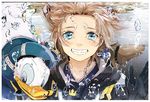  air_bubble blue_eyes brown_hair bubble disney donald_duck gloves hat jewelry kingdom_hearts kingdom_hearts_ii looking_at_viewer male_focus necklace smile sora_(kingdom_hearts) soran2000 staff submerged tears underwater 