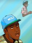  album album_cover alter_ego brown_body brown_skin clothing cover hat headgear headwear human human_only inhaler male mammal not_furry samuel_(tyler_the_creator) tyler_the_creator wolf_haley_(tyler_the_creator) 