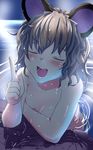  animal_ears blush closed_eyes grey_hair highres ishikkoro mouse_ears nazrin night nude open_mouth partially_submerged pointing short_hair smile solo touhou water wet 