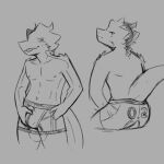  1:1 anthro blush bulge butt clothing digital_drawing_(artwork) digital_media_(artwork) dragon horn lithiumred looking_at_viewer looking_back male monochrome mythological_creature mythological_scalie mythology neon_genesis_evangelion scalie shirtless solo tail tongue tongue_out underwear vox_(lithiumred) 