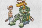  anthro big_breasts big_butt bill_bull_(virus-20) bottomwear bottomwear_down bovid bovine bra breasts bucket butt cattle cleavage clothed clothing container duo female giraffe giraffid luray_giraffe male mammal navel partially_clothed scrub_brush shorts shorts_down tail tail_tuft towel towel_only traditional_media_(artwork) tuft underwear virus-20 water 