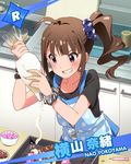  :d ahoge apron baking blush brown_hair character_name grin hair_ribbon idolmaster idolmaster_million_live! jewelry necklace official_art open_mouth pastry_bag ponytail purple_eyes ribbon side_ponytail smile solo v-shaped_eyebrows yokoyama_nao 
