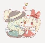  2girls ascot bat_wings black_hat blonde_hair blouse bow buttons chibi crystal diamond_button eyeball flandre_scarlet frilled_shirt_collar frilled_sleeves frills full_body green_hair green_skirt hat hat_bow hat_ribbon heart heart_of_string highres komeiji_koishi mike_(mikeneko) mob_cap multicolored_wings multiple_girls one_side_up puffy_short_sleeves puffy_sleeves red_eyes red_skirt red_vest ribbon shirt short_sleeves side_ponytail skirt skirt_set third_eye touhou vest white_hat wide_sleeves wings yellow_ascot yellow_bow yellow_ribbon yellow_shirt 