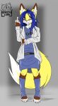  anthro arely_(spikethefurry) blue_eyes blue_hair brown_body brown_fur canid canine clothed clothing colored_nails doctor female fox fur hair hi_res mammal nails red_nails solo spike_the_furry white_body white_fur yellow_body yellow_fur 