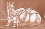  2022 anthro armor belly big_belly biglovealicia claws clothed clothing dragon duo ears_back eye_contact feral fully_clothed hair huge_belly looking_at_another male morbidly_obese morbidly_obese_feral mythological_creature mythological_scalie mythology obese obese_feral overweight overweight_feral pivoted_ears scalie shaded signature soft_shading tail thick_arms thick_neck thick_tail thick_thighs 