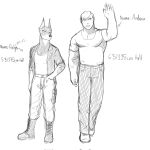 anthro boots breasts canid canine canis cleavage clothed clothing dobermann domestic_dog duo female footwear hi_res human male mammal monochrome nx_wildkongo pinscher sketch