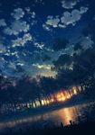  cloud cola_(gotouryouta) dutch_angle forest highres landscape nature no_humans original pond scenery sky sunset water 