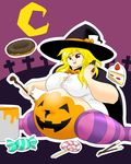  blonde_hair cake candy chocolate fat food halloween hat image_sample long_hair md5_mismatch open_clothes open_shirt paint pixiv pixiv_sample pregnant ro rokolo shirt solo witch witch_hat 