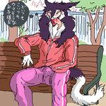  clothing drooling female fur low_res mane masturbation open_mouth park rain_silves saliva sergal tongue tongue_out trackpants tracksuit translation_request tree unknown_artist 