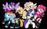  band benprower clenched_teeth clothing cutie_mark equine female fluttershy_(mlp) friendship_is_magic group hair horn horse long_hair mammal metal my_little_pony pegasus pinkie_pie_(mlp) plain_background pony rainbow_dash_(mlp) rarity_(mlp) smile teeth twilight_sparkle_(mlp) unicorn winged_unicorn wings 