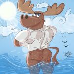 ambient_bird angry anthro antlers beach big_butt big_muscles blue_sky butt clothing cloud day deer hi_res horn light male mammal moose muscular muscular_male new_world_deer nickbravecomics nickelodeon nude public public_nudity sea sharing_moose shirt signature sky solo sun sunlight t.u.f.f._puppy tail topwear water wave wet wet_body wet_clothing wet_shirt wet_topwear white_clothing white_shirt white_topwear