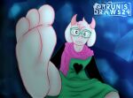  3_toes absurd_res anthro barefoot big_feet blush bovid brunisdraws caprine clothed clothing cute_fangs deltarune ears_down eyewear fabric fangs feet first_person_view folds foot_fetish foot_focus fur glasses goat green_clothing hair happy heart_symbol hi_res horn humanoid humanoid_feet male mammal monster pink_clothing pink_horn pink_scarf pivoted_ears plantigrade raised_leg ralsei scarf smile soles solo teeth toby_fox_(copyright) toes undertale_(series) white_body white_fur wrinkles wrinkles_in_clothes 