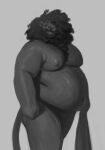 2023 anthro beard belly big_belly casual_nudity chubby-shark closed_smile curled_hair digital_media_(artwork) digital_painting_(artwork) eyebrows eyes_closed facial_hair featureless_crotch felid grey_background greyscale hair happy holding_object lion male mammal mane monochrome moobs mouth_closed navel nipples nude overweight overweight_anthro overweight_male pantherine portrait prince_(chubby-shark) shaded simple_background smile snout soft_shading solo standing tail thick_thighs three-quarter_portrait three-quarter_view vutt 