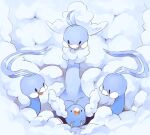  altaria animal_focus bird black_eyes closed_mouth cloud commentary cuddling english_commentary evolutionary_line fluffy happy happyds looking_at_another mega_altaria mega_pokemon messy_lineart no_humans open_mouth pokemon pokemon_(creature) sketch smile solid_oval_eyes swablu tongue 