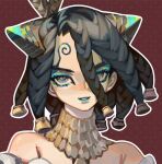  bare_shoulders dr._stone green_eyes hair_between_eyes hair_ornament kirisame_(dr._stone) lipstick makeup non-web_source ringed_eyes turtleneck 