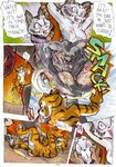 2014 anthro areola better_late_than_never big_breasts blush breasts butt comic daigaijin dialog english_text erect_nipples feline female fight kung_fu_panda male mammal master_tigress muscles nipples nude pussy rat rodent text tiger vein wu_sisters 