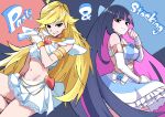  absurdres armband black_hair blonde_hair blue_skirt breasts hanten_(hantennano) highres long_hair looking_at_viewer medium_breasts midriff multicolored_hair navel panty_&amp;_stocking_with_garterbelt panty_(psg) skirt small_breasts smile smirk stocking_(psg) streaked_hair tank_top thighs white_skirt white_tank_top 