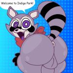  anthro artificial_intelligence big_butt butt femboy hi_res huge_butt indigo_park male mammal procyonid purple_eyes purple_tongue raccoon rambley_raccoon skeletonhearts solo tail thick_thighs tongue wide_hips 