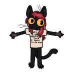 alpha_channel anthro black_body bottomless canlneblood claws clothed clothing d20 dice domestic_cat featureless_crotch felid feline felis female gloves graphic_tee hair handwear hi_res humor looking_at_viewer mammal mara_the_red_(kekanicreates) meme presenting red_hair shirt simple_background slim solo standing text text_on_clothing text_on_topwear topwear transparent_background whiskers yellow_eyes