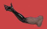 2024 5_fingers agent_(artist) ambiguous_gender anthro black_latex body_fur brown_body brown_fur claws finger_claws fingers fur hi_res latex liquid_latex muscular red_background simple_background solo