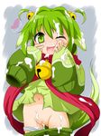  1girl arno bell blush cello_(20000) cello_(pixiv) character_request female green_eyes green_hair open_mouth pussy short_hair solo source_request summon_night summon_night_swordcraft_story_2 uncensored wince 
