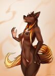  anthro breasts canid canine fantum_fox female fur genitals hair horn looking_at_viewer mammal nipples nude pussy solo 