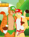 absurd_res anthro catitosweet clothing duo gloves handwear hi_res male mario_bros nintendo plumber suspenders underwear