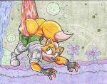  anthro big_butt boxers_(clothing) butt canid canine clothing dipstick_tail fingerless_gloves fluffy fluffy_tail fox fox_mccloud fur gloves green_eyes handwear looking_back male mammal markings multicolored_body multicolored_fur nintendo orange_body orange_fur solo star_fox tail tail_markings traditional_media_(artwork) two_tone_body two_tone_fur underwear virus-20 wedgie white_body white_fur 