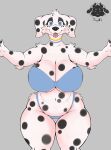 absurd_res anthro big_breasts blush blushing_at_viewer body_hair breasts canid canine canine_ears canis clothed clothing collar curvy_figure dalmatian domestic_dog eyes_blues female fur fur_collar hi_res huge_breasts mammal markings solo spots spotted_body spotted_fur sukibrillitos underwear underwear_only voluptuous voluptuous_anthro voluptuous_female wide_hips