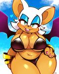  2024 anthro bat bat_wings big_breasts big_ears bikini black_bikini black_clothing black_nose black_swimwear blue_eyeshadow bracelet breasts cleavage clothed clothing colored_nails curvy_figure eyelashes eyeshadow female green_eyes hair half-closed_eyes hand_on_hip heart_symbol hi_res huge_breasts jewelry legendofnerd legs_together lipstick looking_at_viewer makeup mammal membrane_(anatomy) membranous_wings midriff nails narrowed_eyes navel pink_lipstick rouge_the_bat sega short_hair short_stack smile solo sonic_the_hedgehog_(series) standing swimwear teeth thick_thighs voluptuous white_hair wide_hips wings 