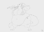 2023 american_flag anthro belly belly_overhang big_belly big_breasts biglovealicia bikini braided_hair breasts claws clothing digitigrade ears_back female gun gun_arm hair hi_res huge_belly line_art looking_at_viewer morbidly_obese morbidly_obese_female navel obese obese_female overweight overweight_female pear-shaped_figure pivoted_ears ranged_weapon sergal simple_background solo swimwear tail thick_thighs united_states_of_america weapon wide_hips