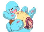  anus blush cum cum_in_ass cum_in_pussy cum_inside erect_nipples female nintendo nipples one_eye_closed plain_background pok&#233;mon pok&eacute;mon prolapse pussy red_eyes reptile scalie sea_dragon_(artist) solo squirtle sweat tears turtle video_games white_background 