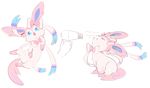  &gt;_&lt; blue_eyes blush bow closed_eyes gen_6_pokemon hair_dryer hands holding jumping looking_at_viewer open_mouth pink_bow pokemon pokemon_(creature) pokemon_(game) pokemon_xy simple_background smile sylveon white_background yurichi_(artist) 