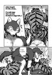  anal anal_penetration anthro big_muscles blush canine comic condom eyes_closed feline from_behind gay greyscale male mammal maririn monochrome muscles penetration penis sex tiger wolf 