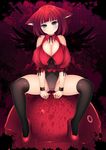  animal_ears bare_shoulders black_legwear blue_eyes blush breasts cat_ears cleavage cleavage_cutout detached_sleeves kinoshita_ichi large_breasts leotard looking_at_viewer original red red_hair short_hair sitting solo thighhighs 